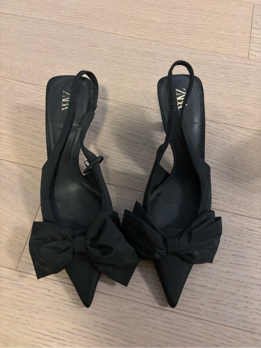 Zara black satin bow slingback heels size 36